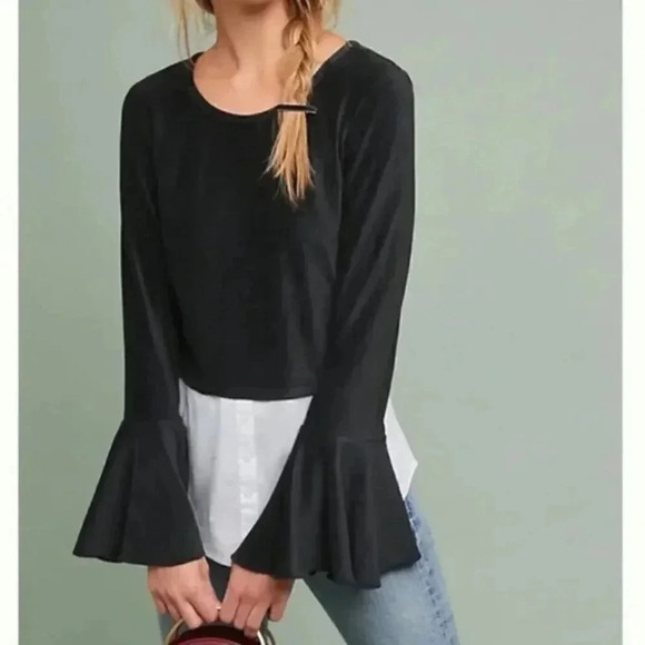 Anthropologie | Meadow Rue Velvet  Bell Sleeve Top - Picture 2 of 9